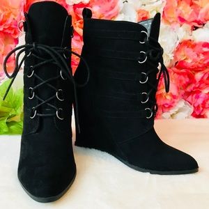Charles Jourdan Suede Wedge Black Booties